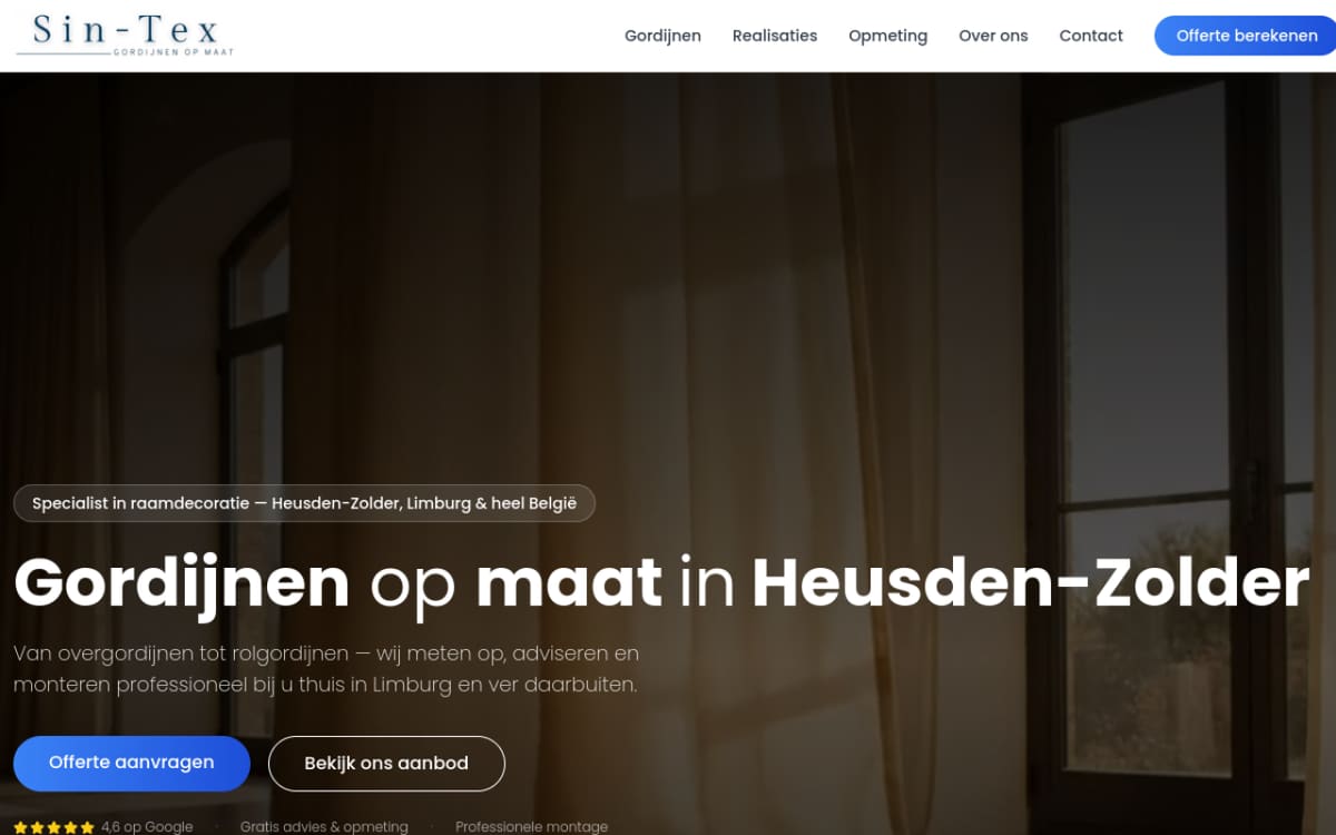Screenshot van de Sintex website gebouwd door CodeMeesters